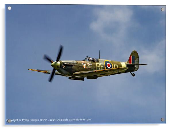 Spitfire Flying Cloudy Sky Acrylic by Philip Hodges aFIAP ,