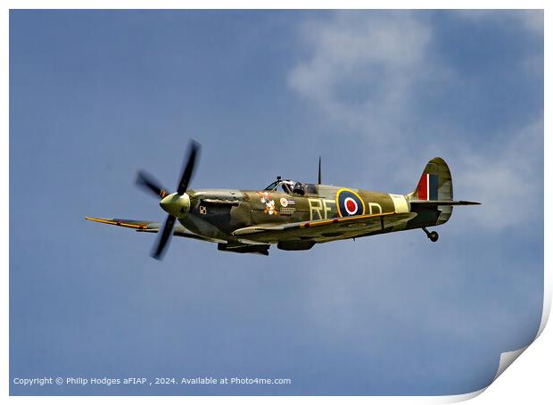 Spitfire Flying Cloudy Sky Print by Philip Hodges aFIAP ,