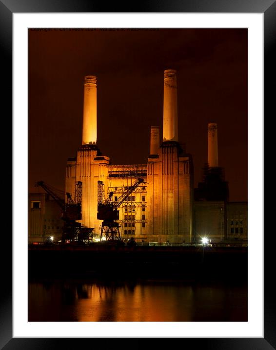 Battersea Power Station at night Framed Mounted Print by Chris Petty