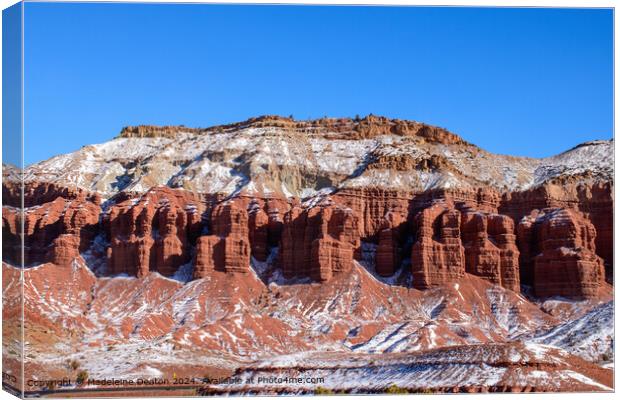 Snow-Covered Capitol Reef National Park Rock Formations in Winter, Utah Canvas Print by Madeleine Deaton