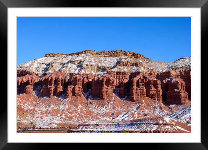 Snow-Covered Capitol Reef National Park Rock Formations in Winter, Utah Framed Mounted Print by Madeleine Deaton