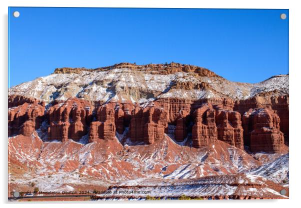 Snow-Covered Capitol Reef National Park Rock Formations in Winter, Utah Acrylic by Madeleine Deaton
