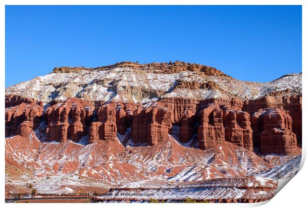 Snow-Covered Capitol Reef National Park Rock Formations in Winter, Utah Print by Madeleine Deaton
