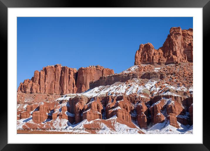 Snow-covered Desert Rock Formation Framed Mounted Print by Madeleine Deaton
