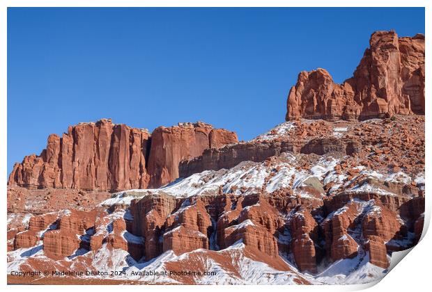 Snow-covered Desert Rock Formation Print by Madeleine Deaton