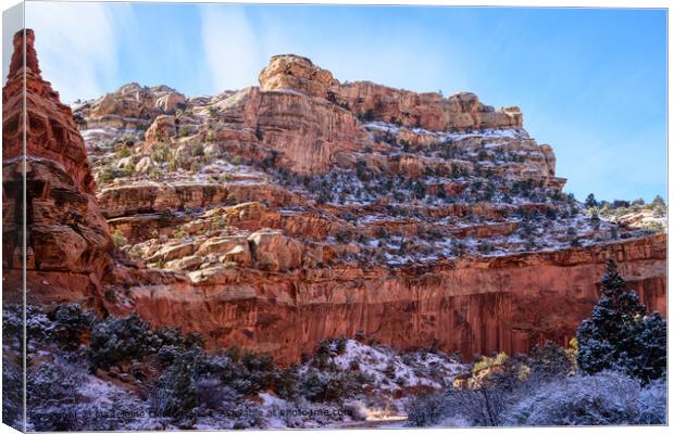 Snow-Covered Rocky Cliffs in Capitol Reef National Park, Utah  Canvas Print by Madeleine Deaton