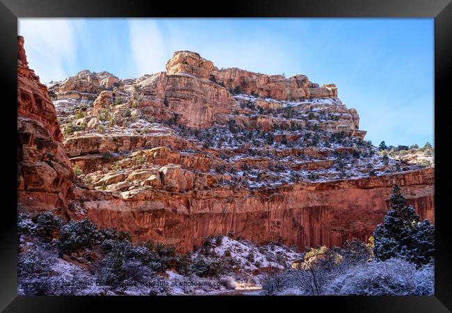 Snow-Covered Rocky Cliffs in Capitol Reef National Park, Utah  Framed Print by Madeleine Deaton
