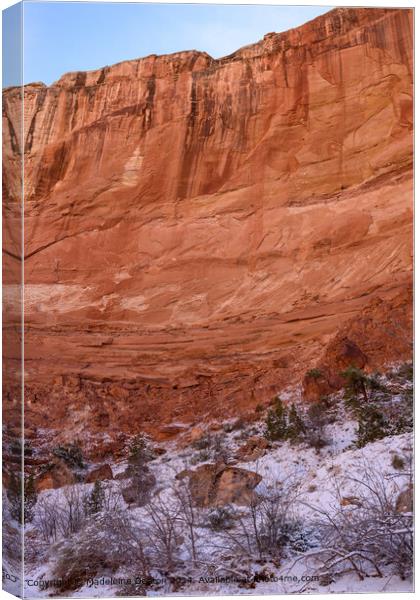 Snow-covered Red Cliffs Landscape Canvas Print by Madeleine Deaton