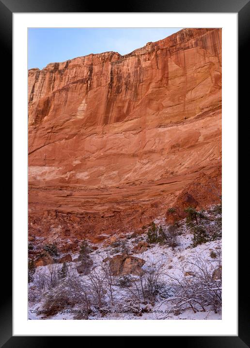 Snow-covered Red Cliffs Landscape Framed Mounted Print by Madeleine Deaton