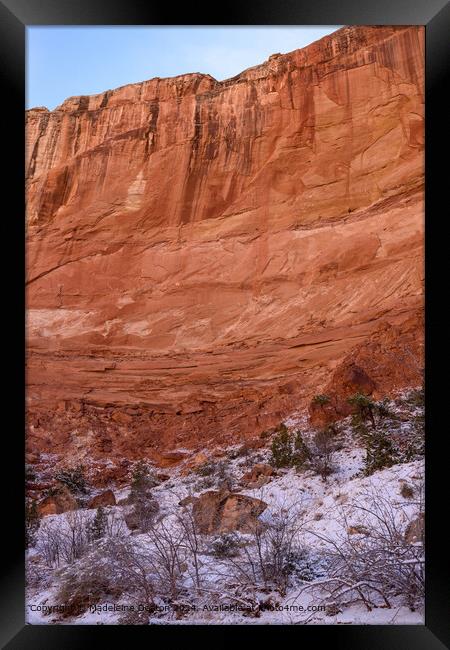 Snow-covered Red Cliffs Landscape Framed Print by Madeleine Deaton
