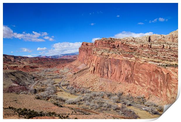 Aerial View of the Stunning Capitol Reef National Park Cliffs in Utah Print by Madeleine Deaton