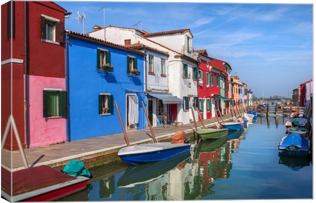 Burano Island Canal Houses In Italy Canvas Print by Artur Bogacki