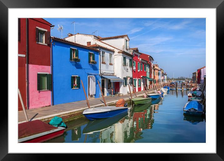 Burano Island Canal Houses In Italy Framed Mounted Print by Artur Bogacki