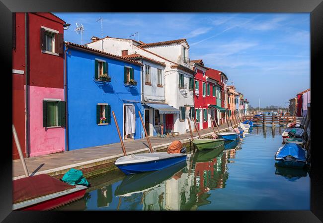 Burano Island Canal Houses In Italy Framed Print by Artur Bogacki