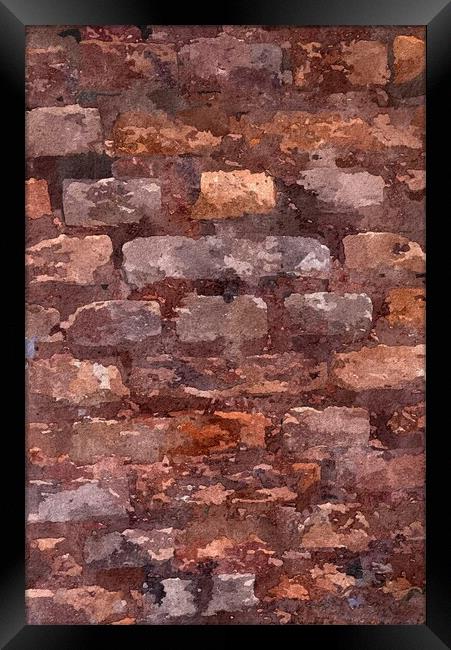 Rustic pastel reds brick wall Framed Print by Steve Painter