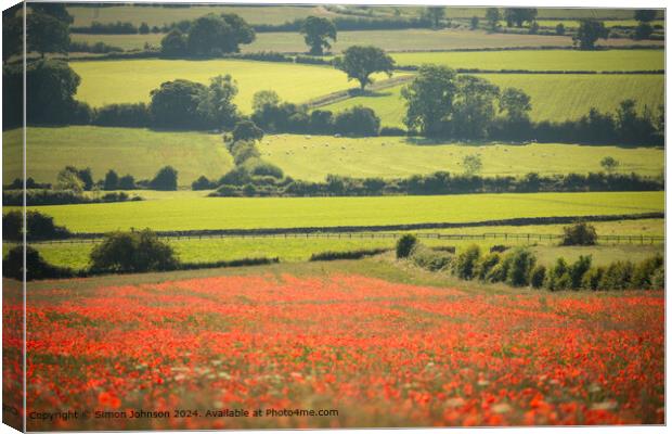 Poppy Field Landscape Longborough, Cotswolds, UK Canvas Print by Simon Johnson