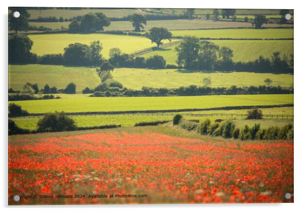 Poppy Field Landscape Longborough, Cotswolds, UK Acrylic by Simon Johnson