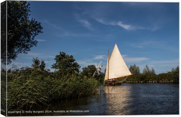 Thurne River Sailboat Landscape Canvas Print by Holly Burgess