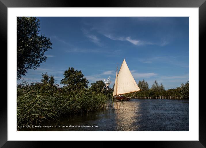 Thurne River Sailboat Landscape Framed Mounted Print by Holly Burgess
