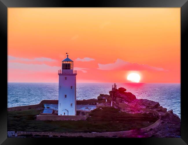 Godrevy Lighthouse Sunset Framed Print by Beryl Curran