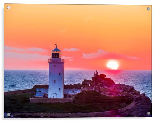 Godrevy Lighthouse Sunset Acrylic by Beryl Curran