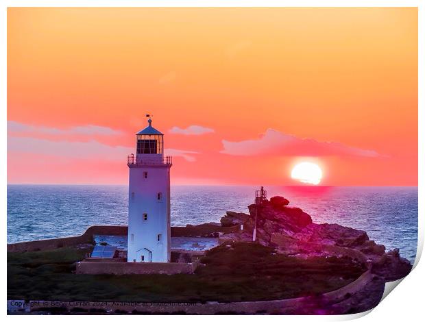 Godrevy Lighthouse Sunset Print by Beryl Curran