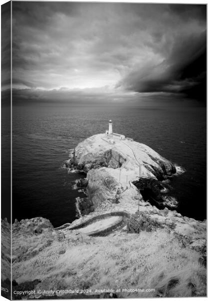 South Stack Lighthouse Moody Sky Canvas Print by Andy Critchfield