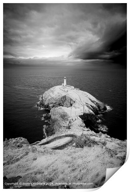 South Stack Lighthouse Moody Sky Print by Andy Critchfield