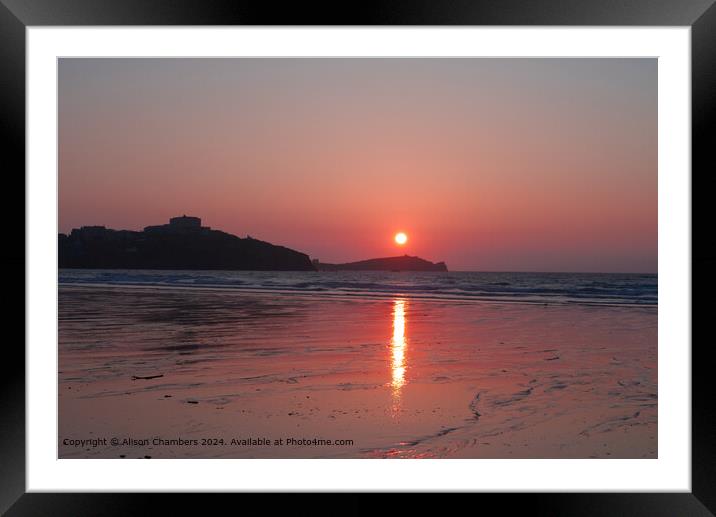 Tolcarne Beach Sunset Framed Mounted Print by Alison Chambers