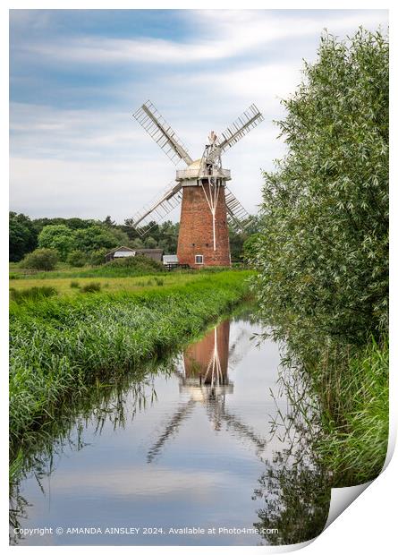 Horsey Windmill Reflections Landscape Print by AMANDA AINSLEY