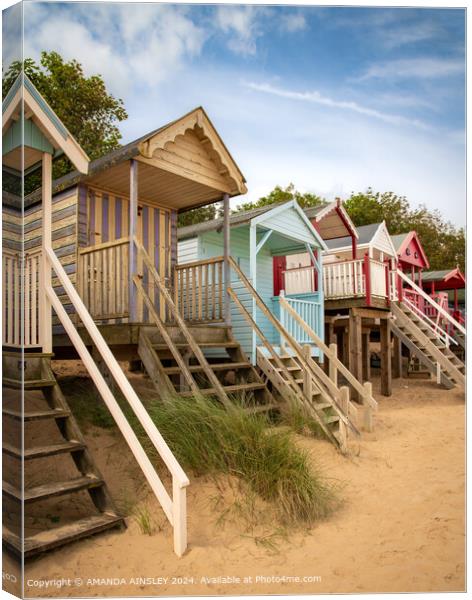 The Beach Huts at Wells-next-the-Sea in Norfolk Canvas Print by AMANDA AINSLEY