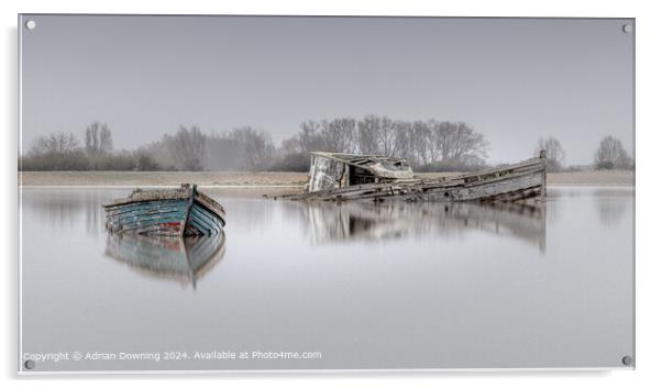 Surreal Mist, Tranquil Water, Derelict Boats Acrylic by Adrian Downing