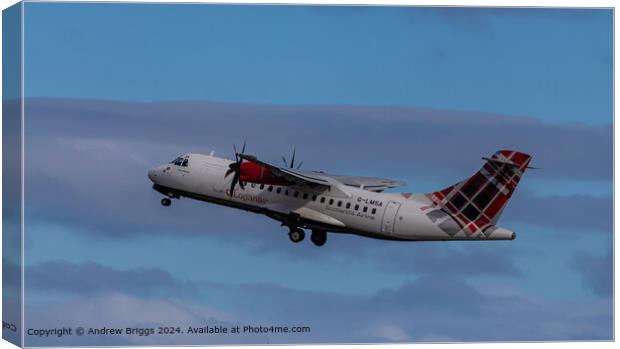 Loganair flight Sumburgh takeoff Canvas Print by Andrew Briggs