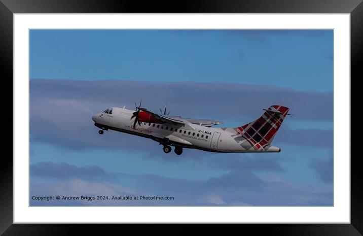 Loganair flight Sumburgh takeoff Framed Mounted Print by Andrew Briggs