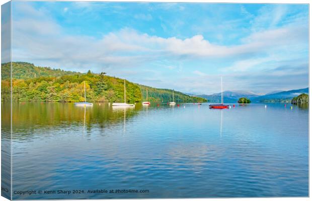 A beautiful calm view of the colourful boats on Lake Ullswater Canvas Print by Kenn Sharp
