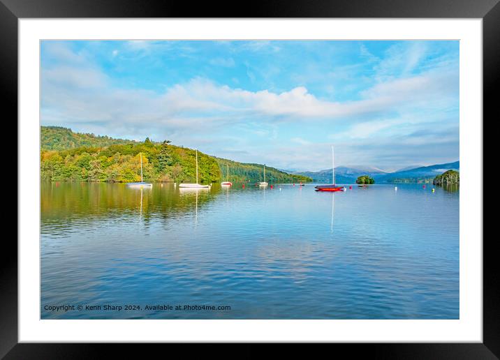 A beautiful calm view of the colourful boats on Lake Ullswater Framed Mounted Print by Kenn Sharp