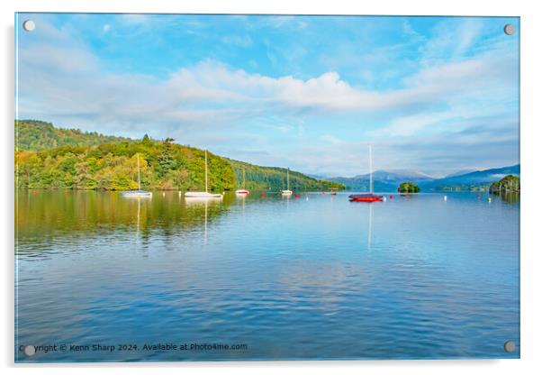 A beautiful calm view of the colourful boats on Lake Ullswater Acrylic by Kenn Sharp