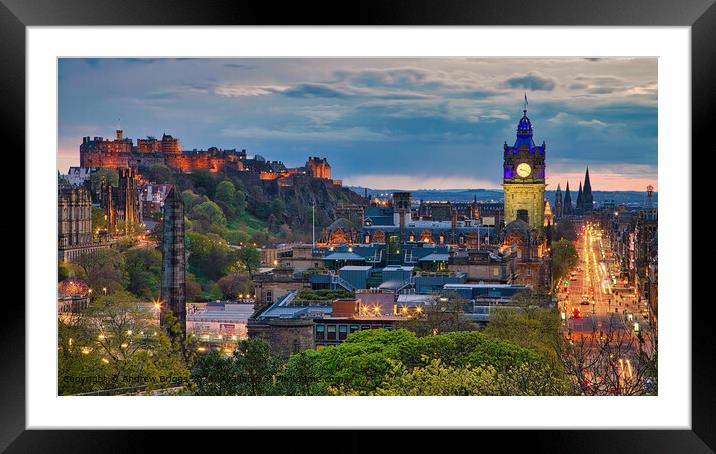 Edinburgh Castle at Dusk Cityscape Framed Mounted Print by Andrew Briggs
