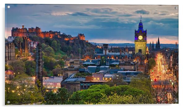 Edinburgh Castle at Dusk Cityscape Acrylic by Andrew Briggs