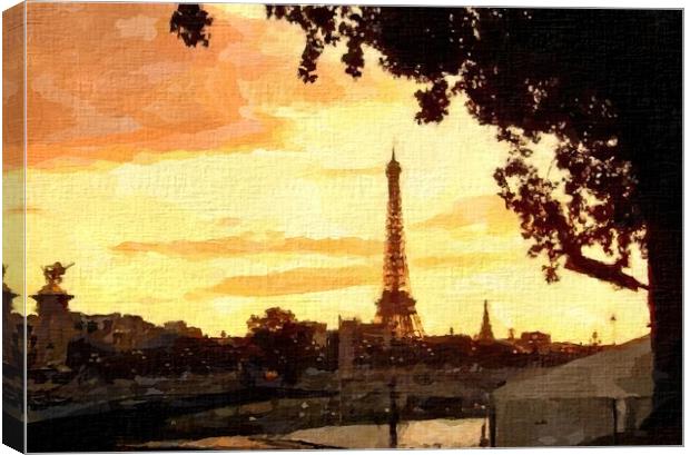  Eiffel Tower Sunset Cityscape Canvas Print by Steve Painter