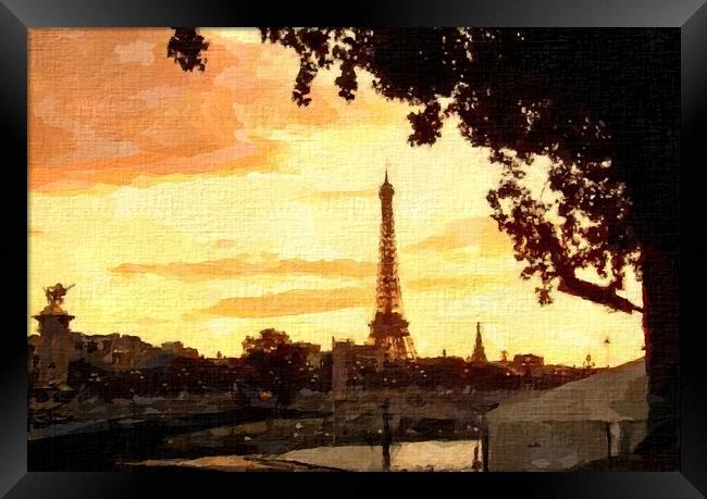  Eiffel Tower Sunset Cityscape Framed Print by Steve Painter