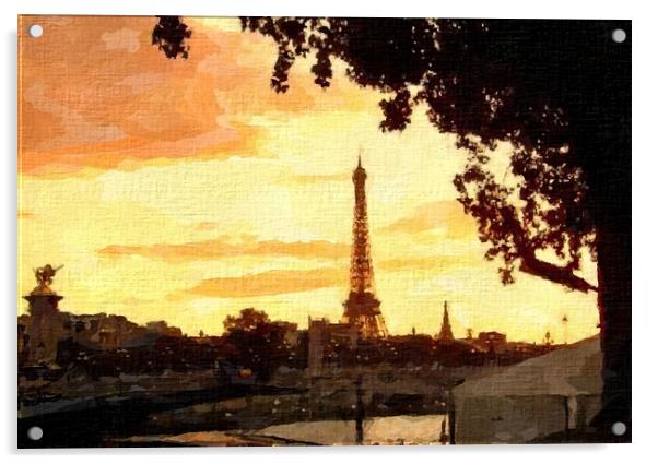  Eiffel Tower Sunset Cityscape Acrylic by Steve Painter