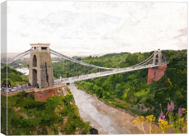 Clifton Suspension Bridge, Avon Gorge, Wildflowers Canvas Print by Steve Painter