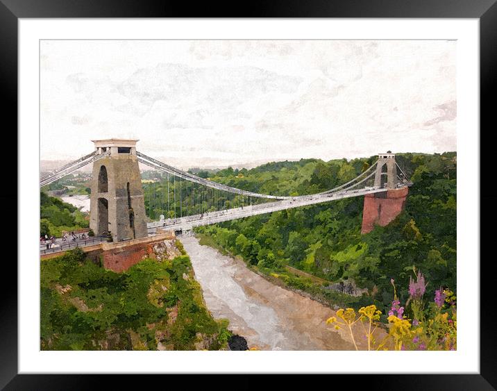 Clifton Suspension Bridge, Avon Gorge, Wildflowers Framed Mounted Print by Steve Painter
