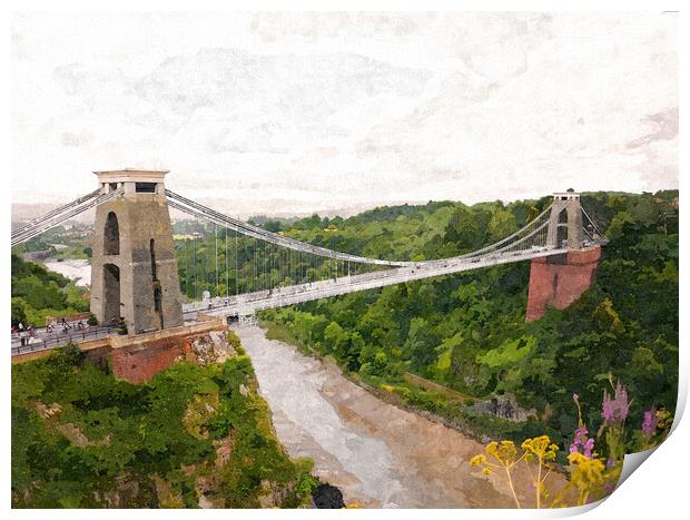 Clifton Suspension Bridge, Avon Gorge, Wildflowers Print by Steve Painter