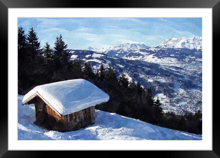 Snow-Capped Hut, Chamonix Landscape Framed Mounted Print by Steve Painter
