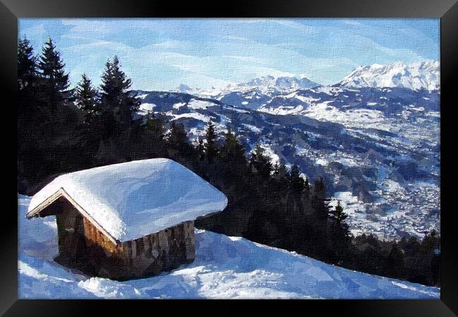 Snow-Capped Hut, Chamonix Landscape Framed Print by Steve Painter
