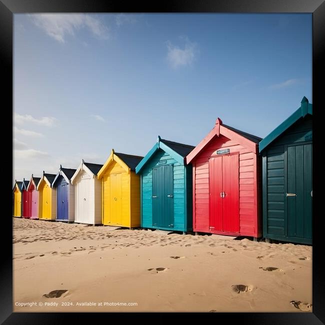 Colourful Beach Huts, Peaceful Coast Framed Print by Paddy 
