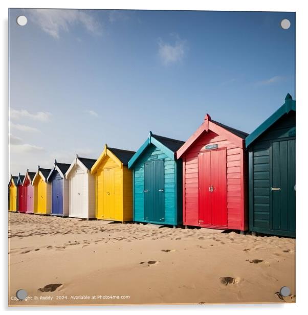 Colourful Beach Huts, Peaceful Coast Acrylic by Paddy 