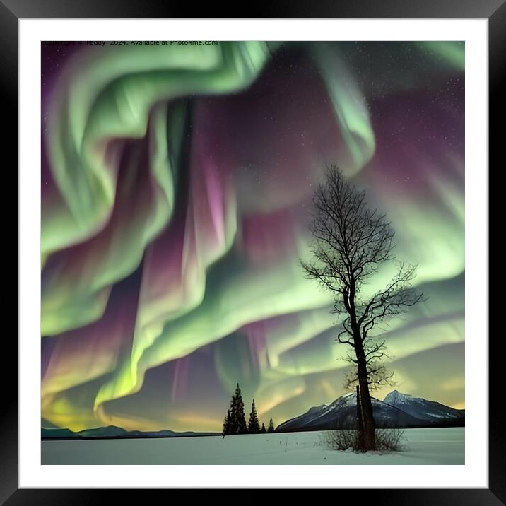 Enchanting Aurora Borealis Tree Framed Mounted Print by Paddy 